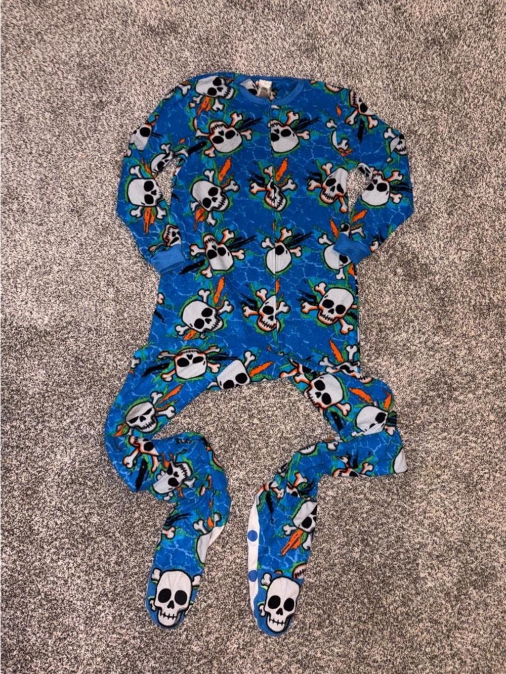 blue skeleton themed pajamas